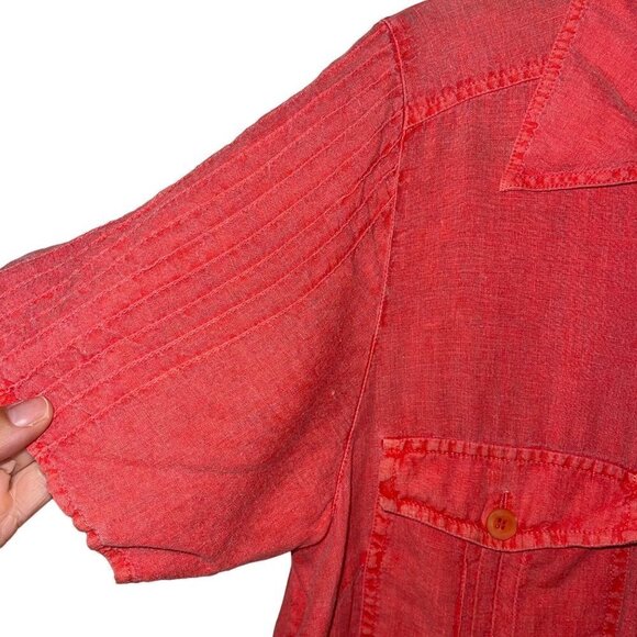 Marina Rinaldi Maxi Shirt Dress Size 12 Coral Linen Washed Button Front Pockets - Picture 10 of 15